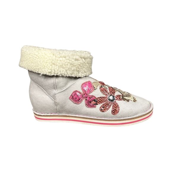 Paola Martini Women EU 40 US 10 White Suede Shearling Boot Embellished Comfy NEW - Picture 1 of 7